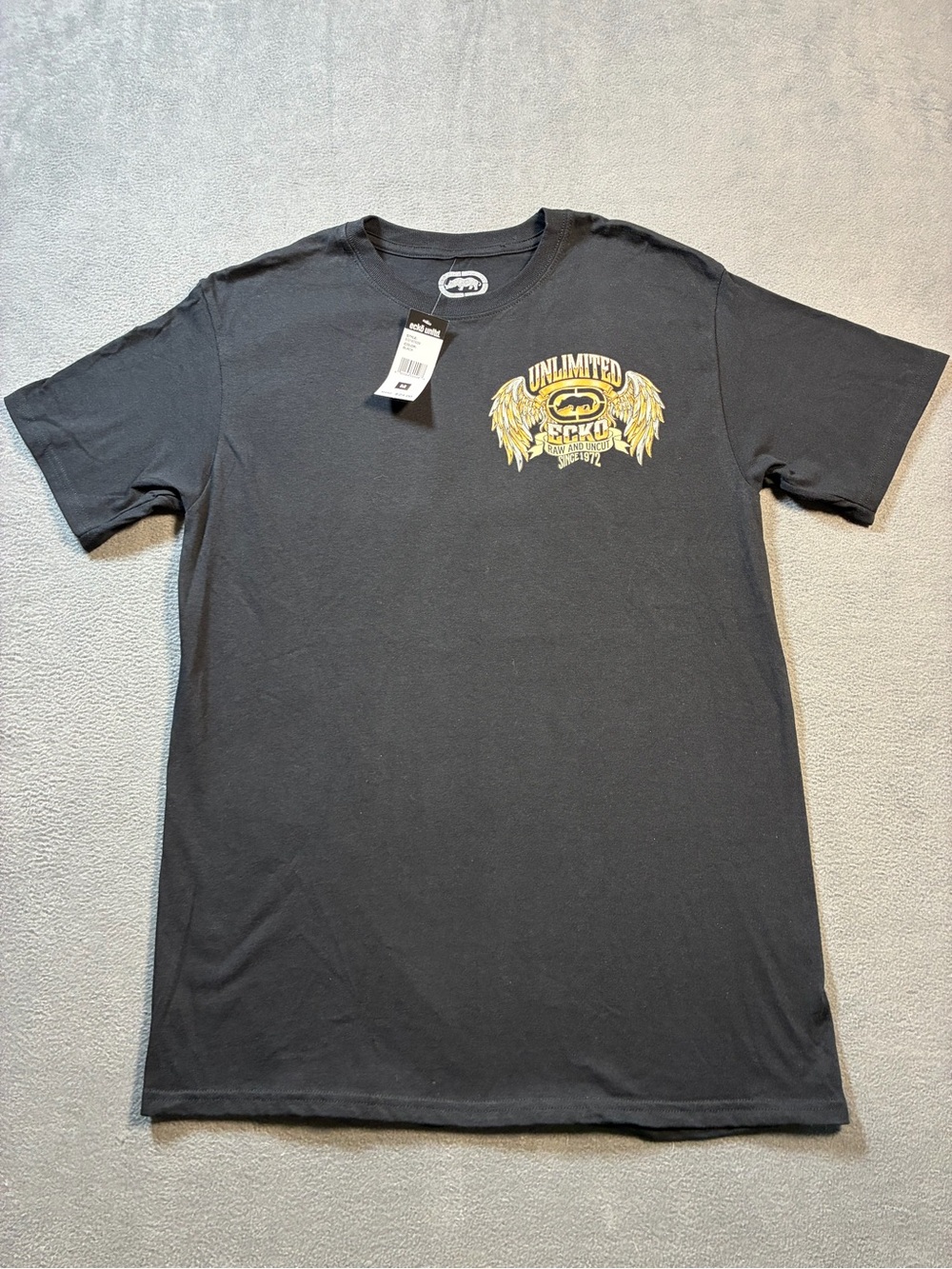 Ecko Unlimited Black Short-Sleeve Tee with Yellow Wing Logo